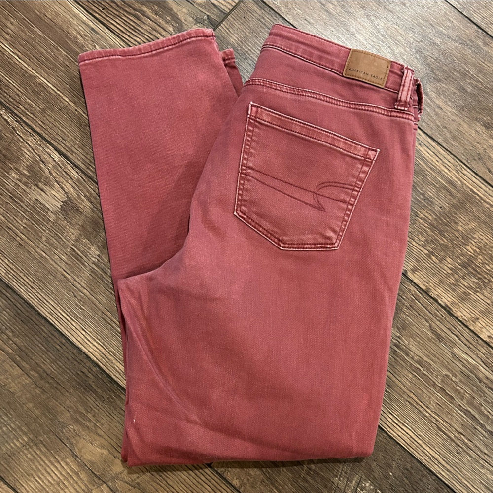 American Eagle Outfitters Red Stretch Mom Jeans Denim